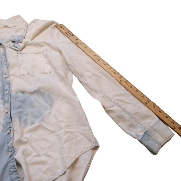 Aeropostale Size Large White Blue Button Up Top Blouse Long Sleeve Soft Comfy - Picture 4 of 11